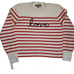 Marled Reunited Clothing 'Love' White & Red Stiped Sweater Size S